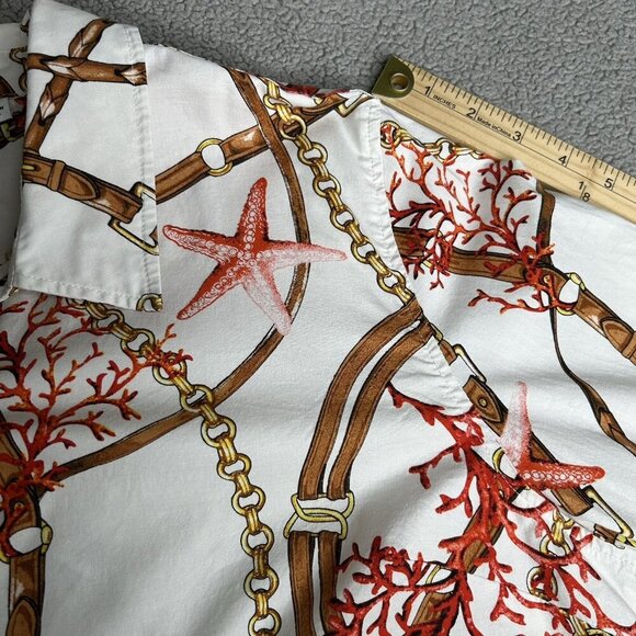 Susan Graver Top 14 Equestrian Chain Print Coastal Starfish Stretch Button Front - Picture 9 of 12